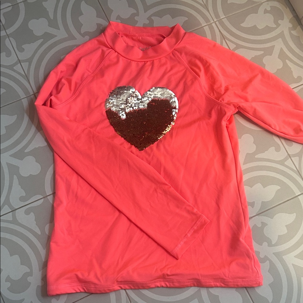 Pink Long Sleeve rash guard with Sequin Heart